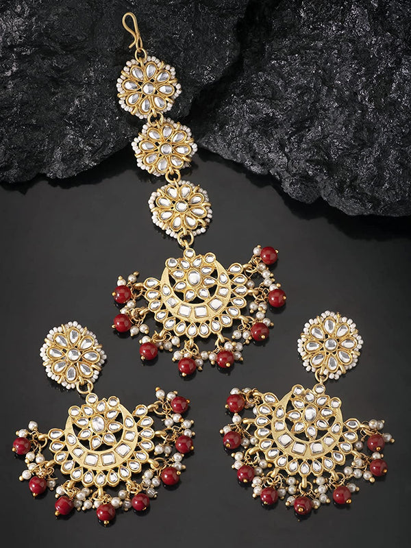Shop Rubans Gold Plated Handcrafted Mirror Earrings & Maang Tikka Set  Online at Rubans
